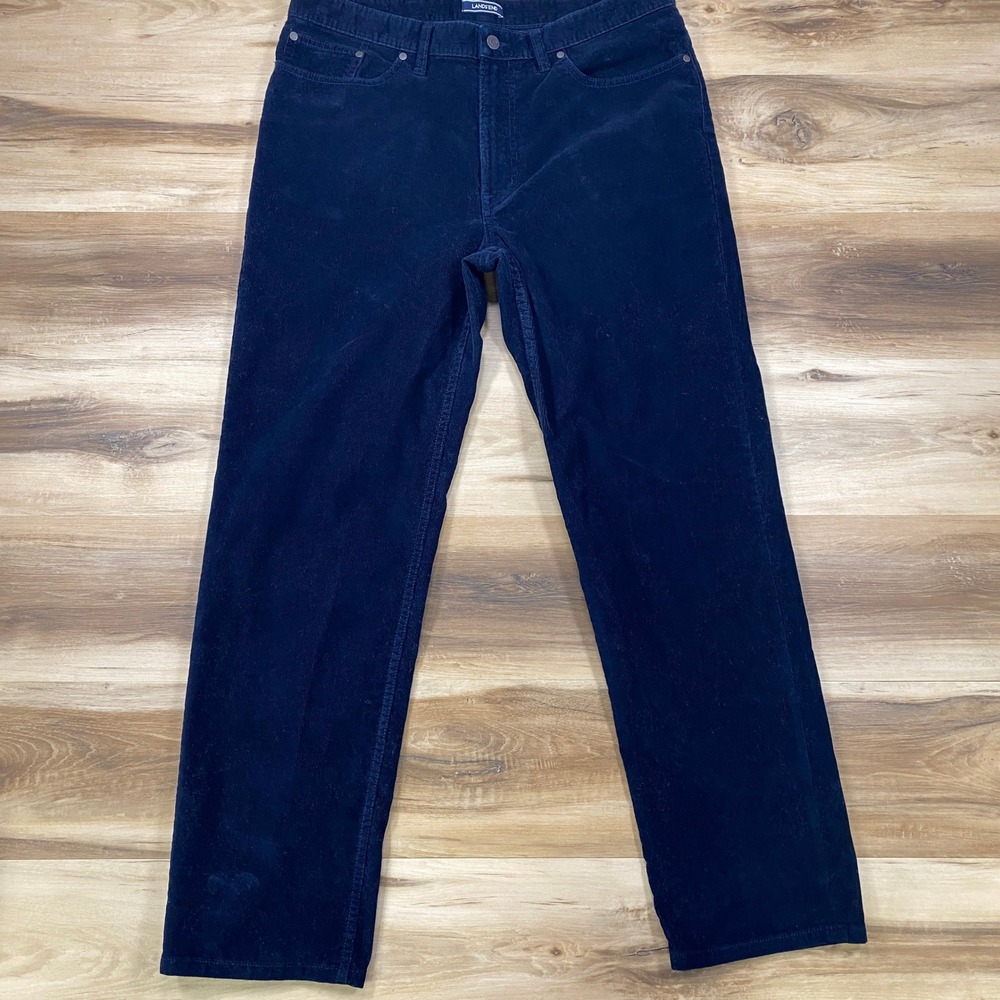 Lands End Corduroy Pants Mens 36 Heritage Cotton Blend Traditional Fit Navy Blue
